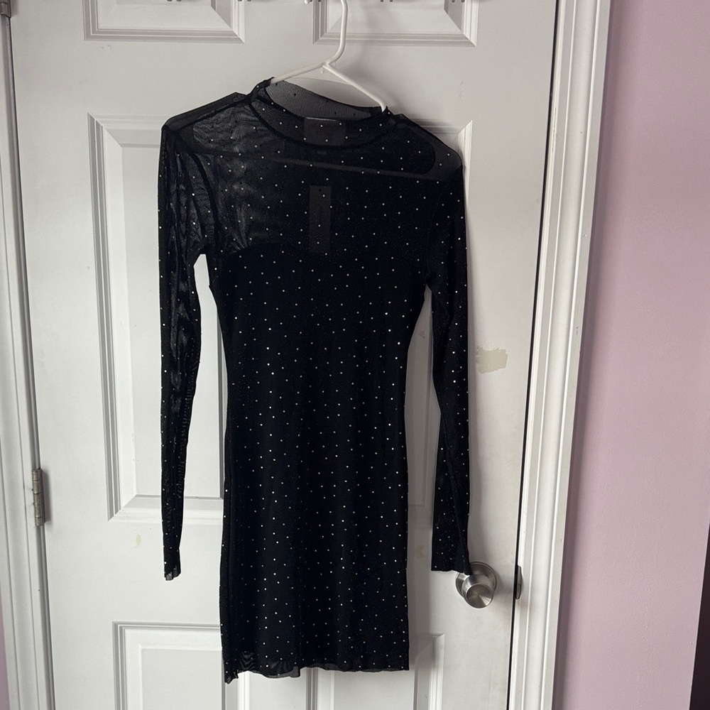 Elegant Black Long Sleeve Dress with Sparkle Details